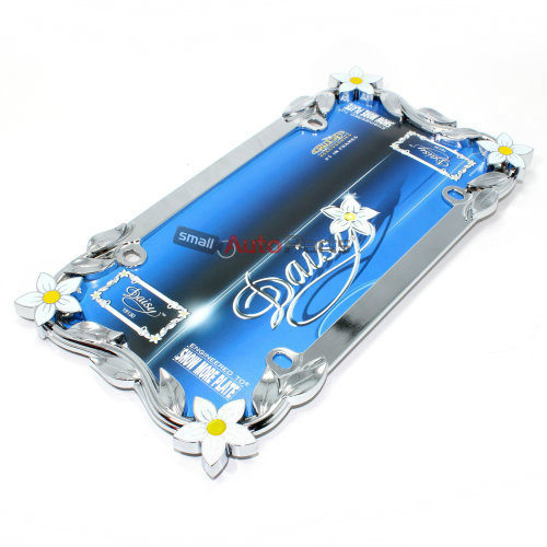 Chrome Daisy Flowers Metal License Plate Tag Frame for Auto Car Truck